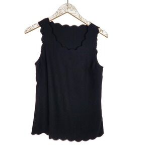 TED BAKER Shirt Womens 0 Black‎ Scallop Edge Sleeveless Tank Top Square Neck